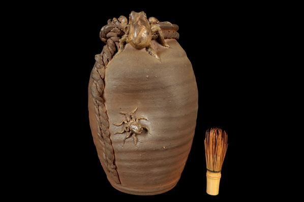 陶器壺　壷 甕 花瓶 焼き物 置物 アート オブジェ 芸術 古道具 骨董 華道具 華道具 茂平窯 茂平焼 蛸壷 壺 花生 花瓶 花入 花器 共箱 骨董