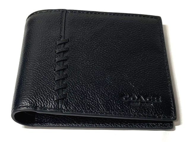 超美品 COACH コーチ 札入れ 二つ折り財布 レザー 黒 超美 COACH