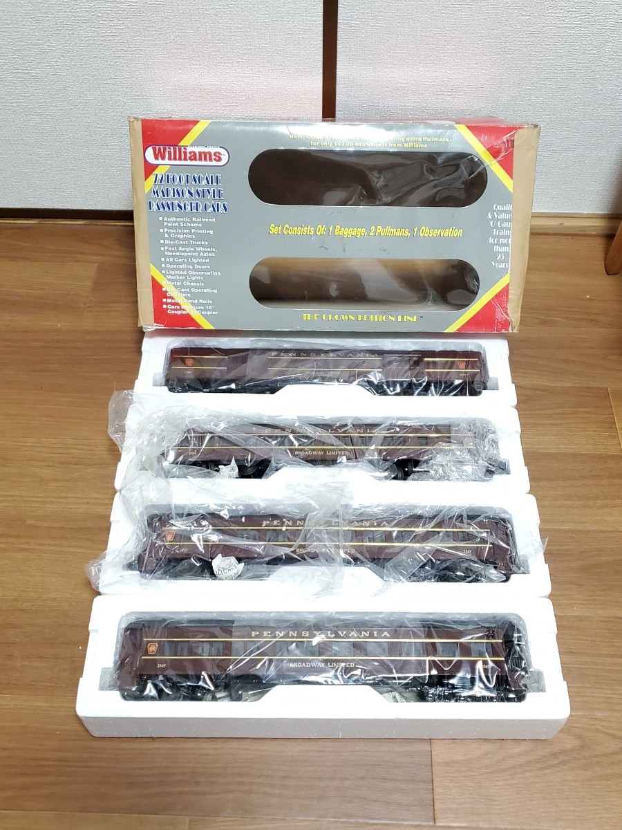 Oゲージ 外国客車 寝台 ブロードウェイリミテッド 客車 4両セット台車破損ジャンク Williams 72 FOOT SCALE MADISON STYLE PASSENGER CARS
