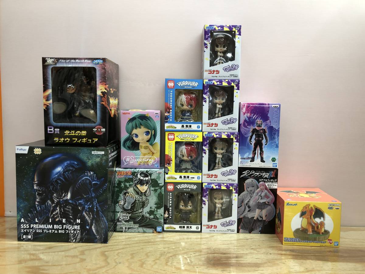 玩H65 フィギュア【120】14点まとめ プライズ 北斗の拳/エイリアン/うる星/ナルト/ヒロアカ/コナン/仮面ライダー/ダリフラ/ポケモン 等