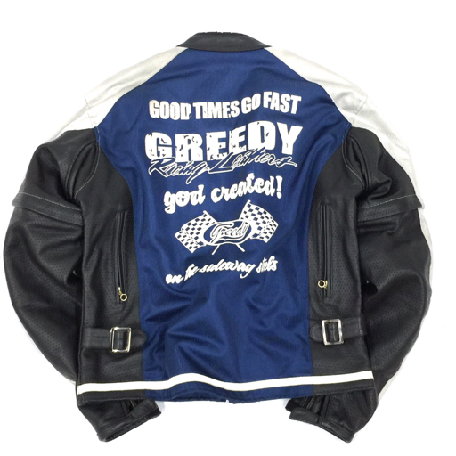 GREEDY バイクジャケット 黒／青GREEDY グリーディー レザー切替