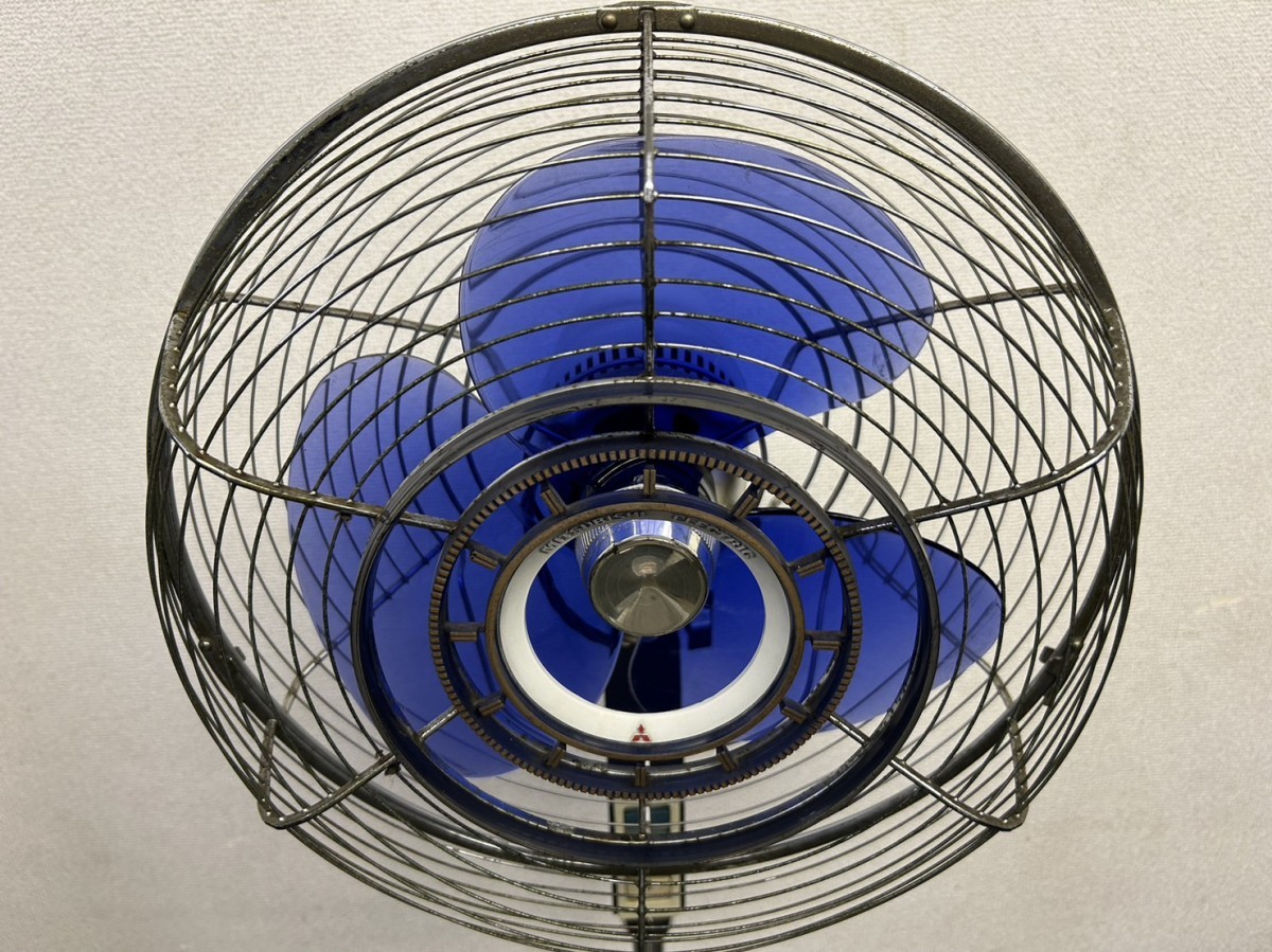 A2　MITSUBISHI　三菱　扇風機　S30-K型　30㎝スタンドファン　ブルー　アンティーク　レトロ　通電確認済み　現状品 扇風機 三菱 MITSUBISHI