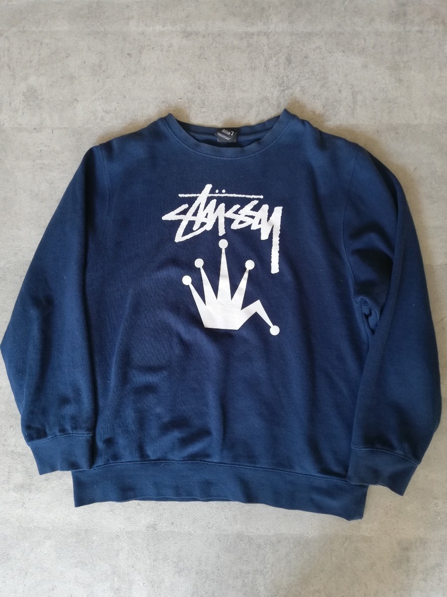OLD STUSSY クラウン スウェット 紺 ネイビー M ヴィンテージ トレーナー USA製 デカロゴ ステューシー 90s アーカイブ レア