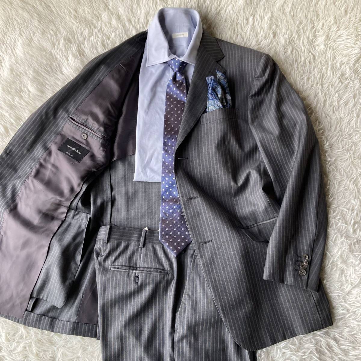 最高級XL相当 エルメネジルドゼニア グレーストライプスーツ