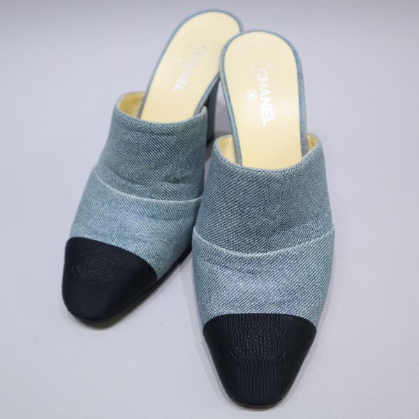 良品 CHANEL シャネル G32858 ココマーク CC ロゴ バイカラー デニム調