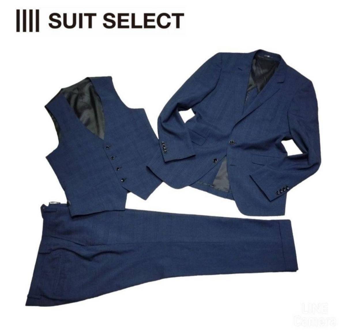 SELECT SUIT スーツセレクト ネイビー チェック Y4 スリーピース