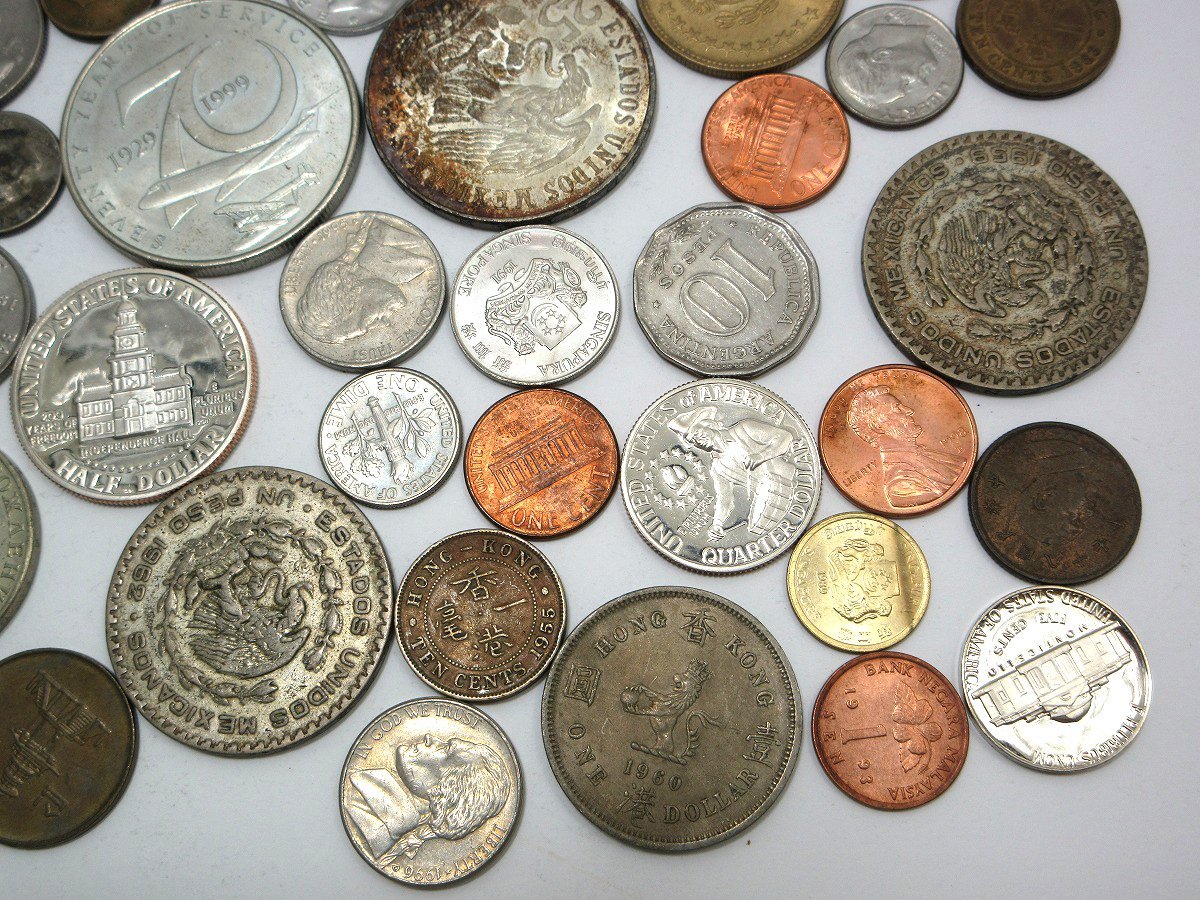 □1円スタート まとめ売り 外貨セット 北アメリカ 南米 アジア 硬貨 