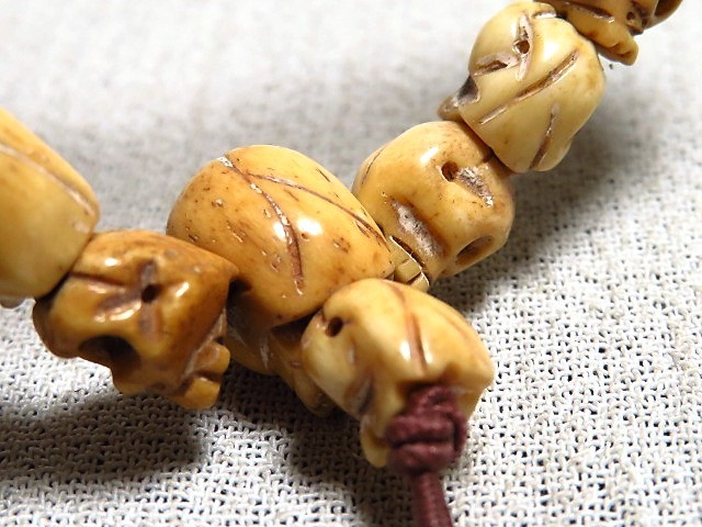 数珠 骨彫 ブレスレット 髑髏 骸骨 彫刻細工 仏教美術 数珠