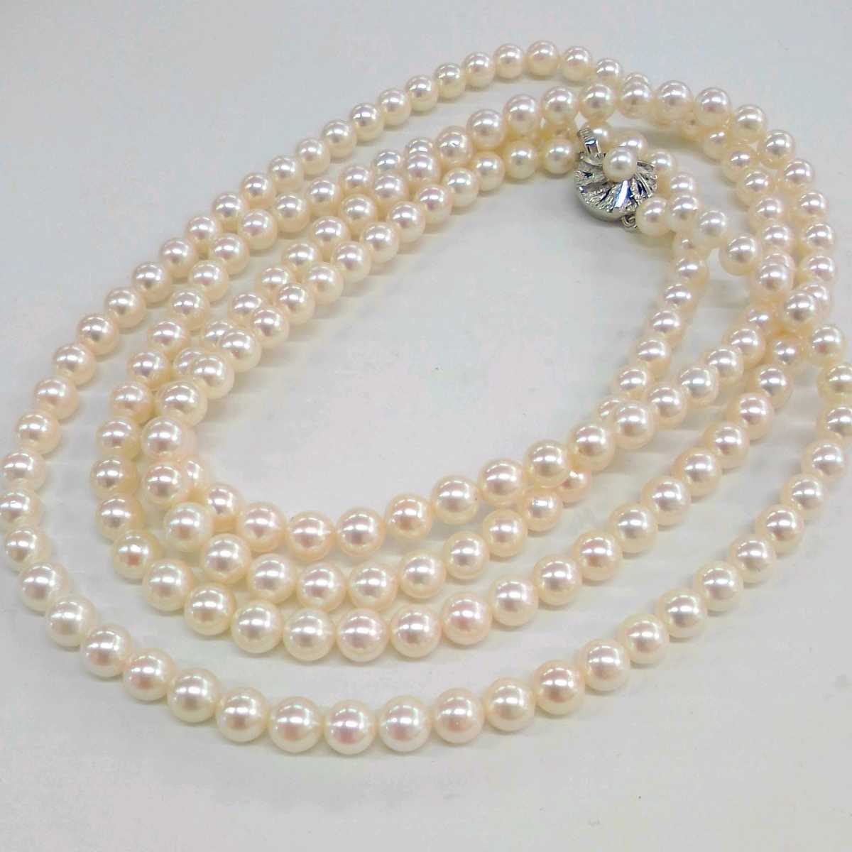 ●ハ8921S◎艶やか　本真珠　パール　ロング　ネックレス　124センチ　6.5-6.8ミリ珠　留め具部分SILVER刻印あり◎送料込み◎　　 