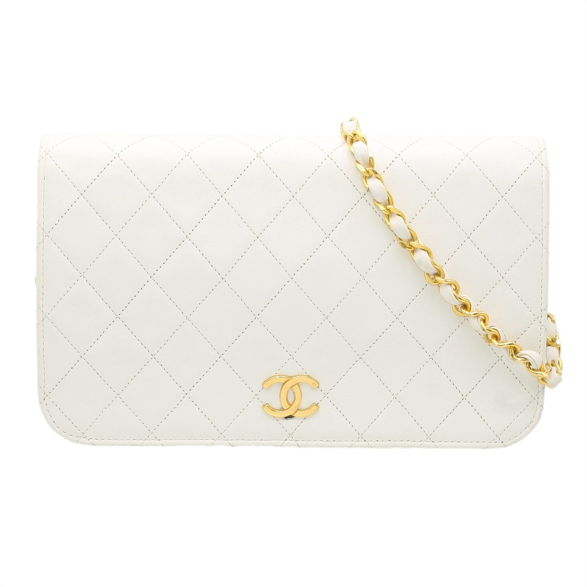 ★Z1980 シャネル マトラッセ ラムスキン ココマーク プッシュロック チェーン ショルダーバッグ ホワイト ヴィンテージ レディース★