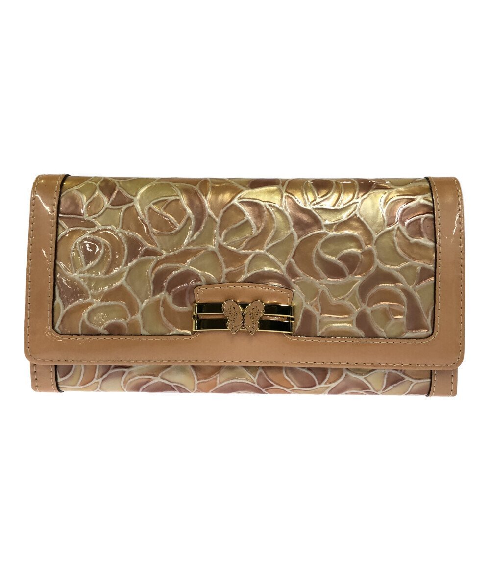アナスイ 長財布 バラ柄型押し エナメル がま口 レディース ANNA SUI