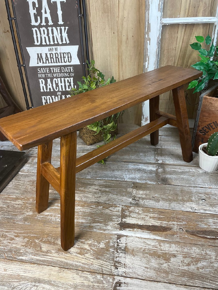 【エスニックアンティーク】チークベンチ　原木ベンチ　オールドチーク　置台　花台　インテリア［WL2210-7］