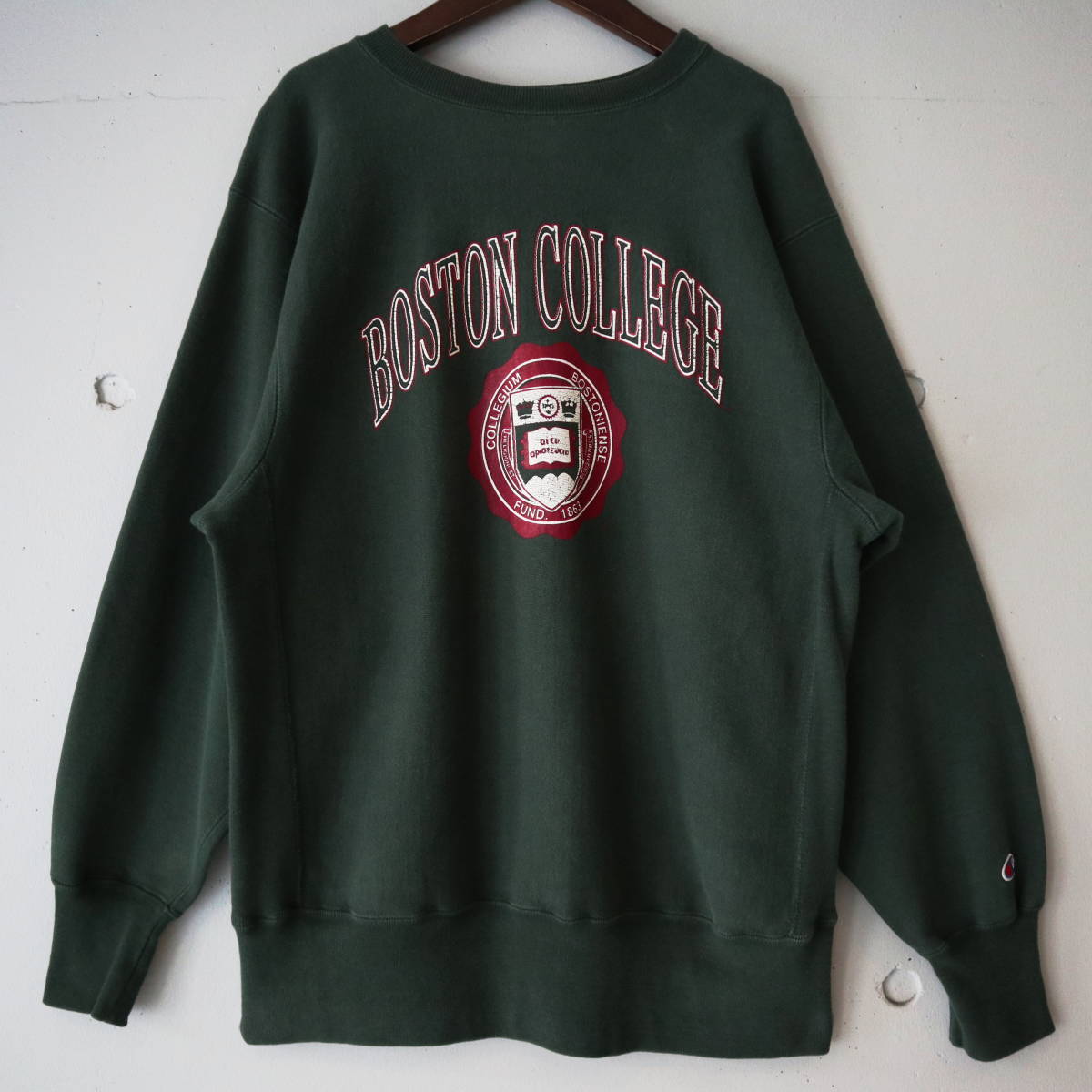 USA製 90s Champion Reverse Weave BOSTON COLLEGE L グリーン レア スウェット カレッジ チャンピオン リバースウィーブ ヴィンテージ 80s