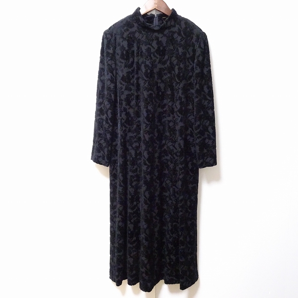 #wnc レリアン Leilian ワンピース 17+ 黒 ハイネック ベロア調 花柄 ロング 大きいサイズ レディース [787341]