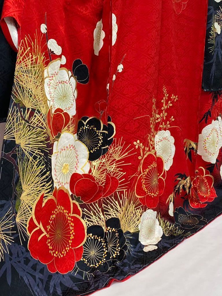 京友禅 振袖 未仕立て品 仮絵羽 金駒 金彩加工 グリッター 紋意匠 笹