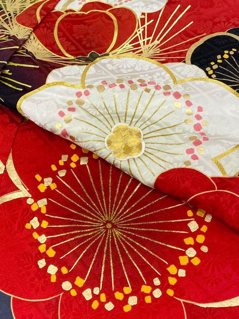 京友禅 振袖 未仕立て品 仮絵羽 金駒 金彩加工 グリッター 紋意匠 笹