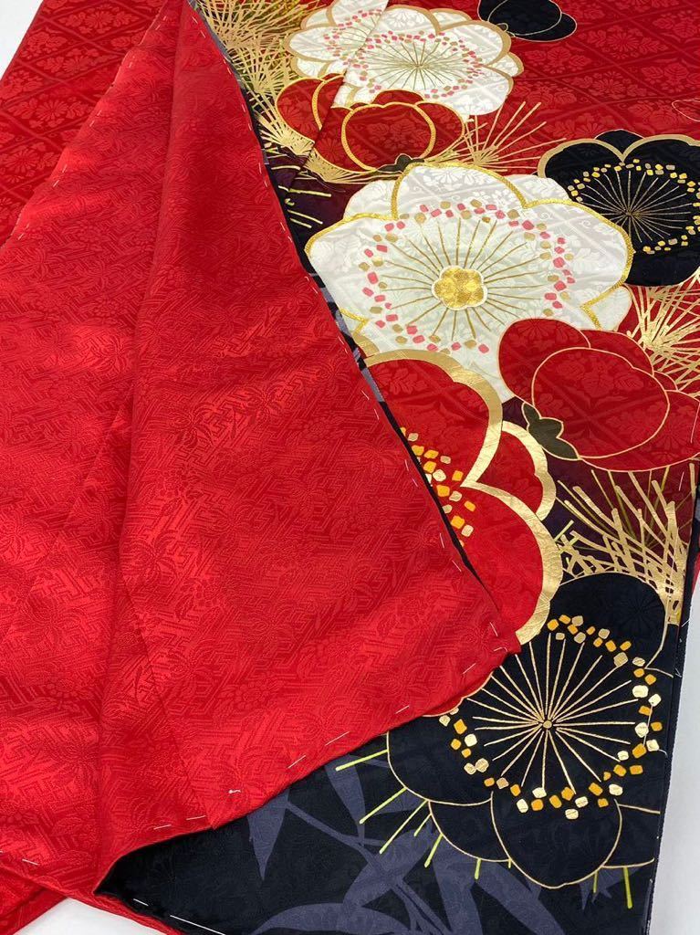 京友禅 振袖 未仕立て品 仮絵羽 金駒 金彩加工 グリッター 紋意匠 笹