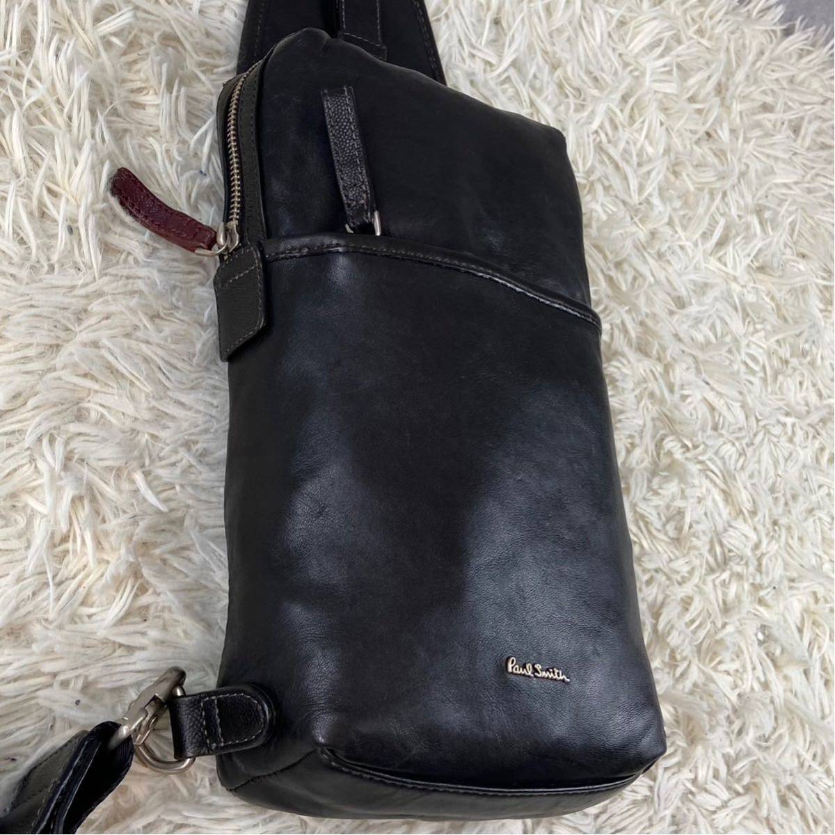 メンズ PaulSmith ポールスミス オールレザー 斜め掛け ボディバッグ 黒