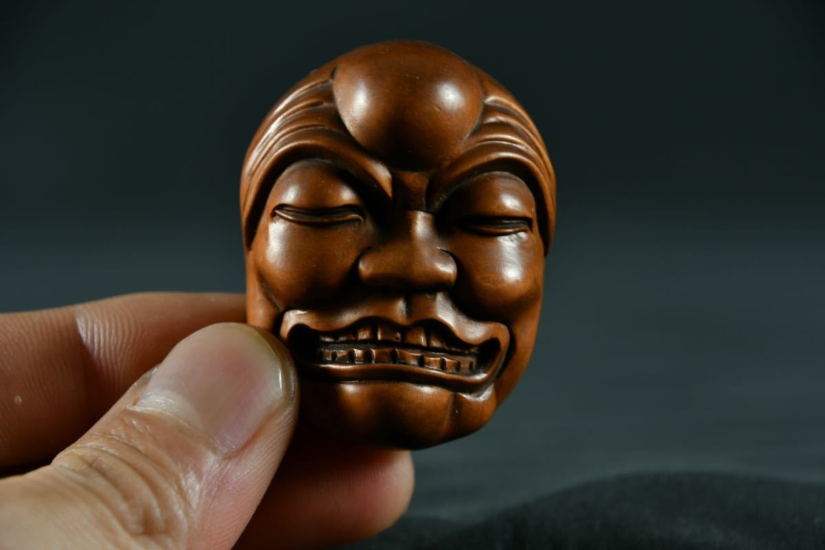 古美術】面 根付 Netsuke 精密 彫刻 超絶技巧 彫塑 提げもの 提物 形彫