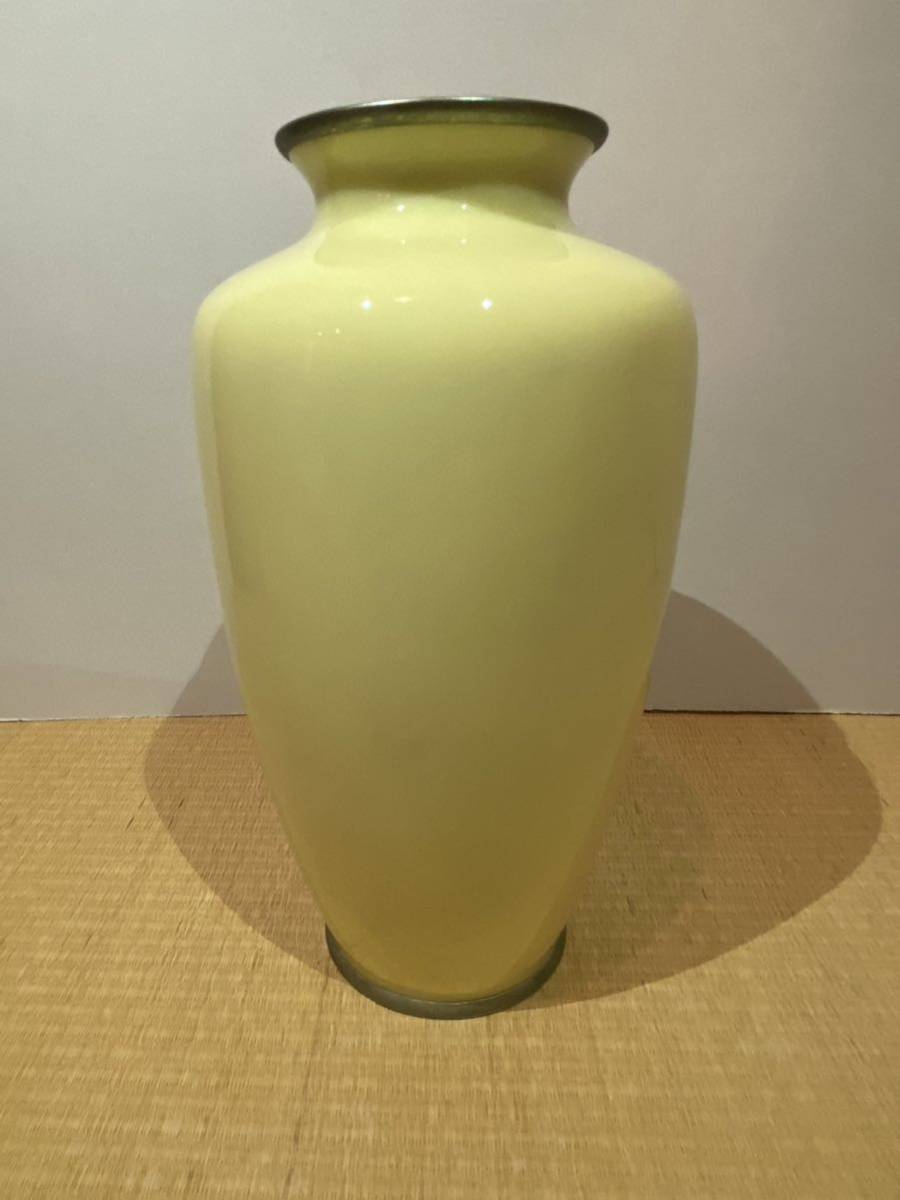 七宝 花瓶 花柄 四君子文花瓶 共箱 高さ24cm 七宝焼 黄 花器 花入 花生 