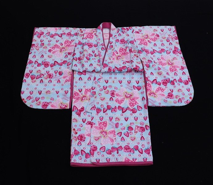 inagoya■待望の新入荷!!!可愛い着物 ★Mezzo Piano★【三つ身】3歳女の子用 化繊 中古 着用可 七五三 着物単品 x2393mm