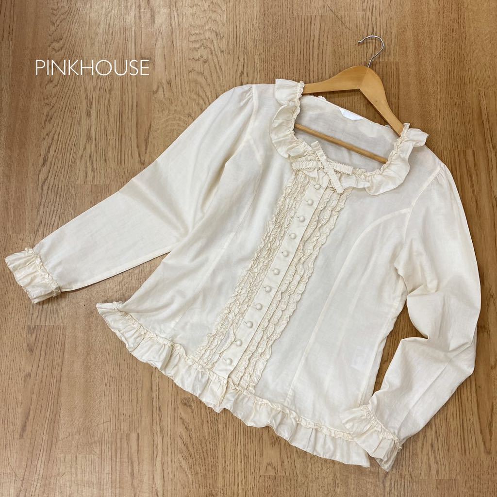 美品☆PINKHOUSE * ピンクハウス □ 長袖ローンブラウス フリル 美品☆PINKHOUSE * ピンクハウス □ 長袖ローンブラウス フリル