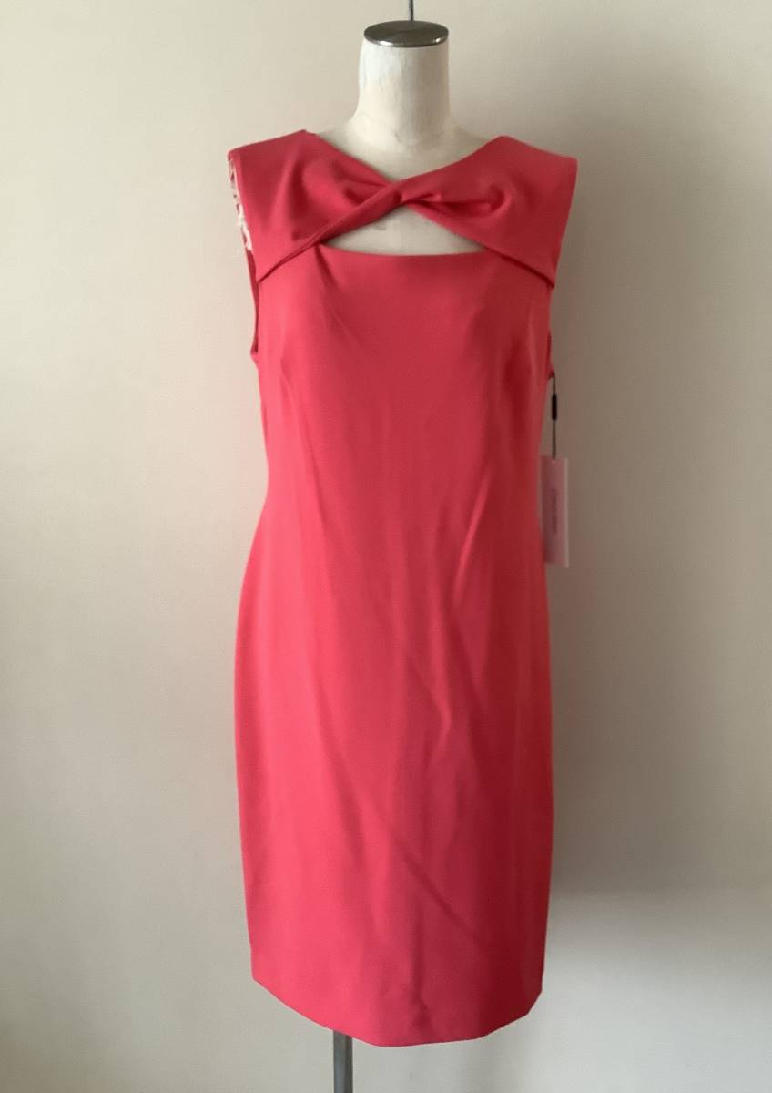 Calvin Kleinカルバンクライン新品14♪ウォーターメロンリボン風デコルテが美しいワンピース