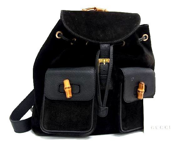 1円 GUCCI グッチ 003 2058 0016 バンブー スエード×レザー 巾着型 