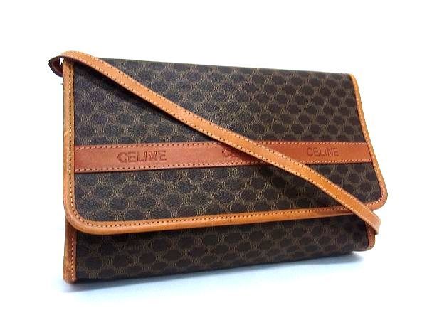 1円 CELINE セリーヌ マカダム柄 PVC×レザー ショルダーバッグ クロスボディ 斜め掛けかばん 肩掛けかばん レディース ブラウン系 CA6846