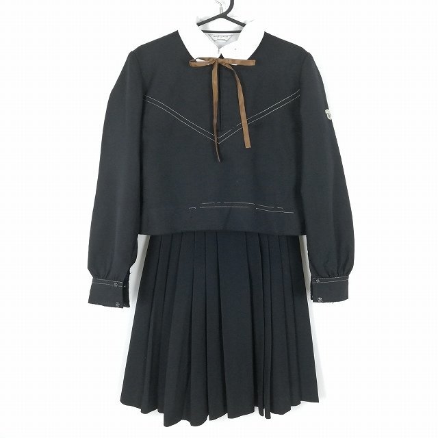 1円 イートン スカート 紐タイ 上下4点セット 大きいサイズ 冬物 女子 学生服 鹿児島純心女子中学高校 黒 制服 中古 ランクC EY8011