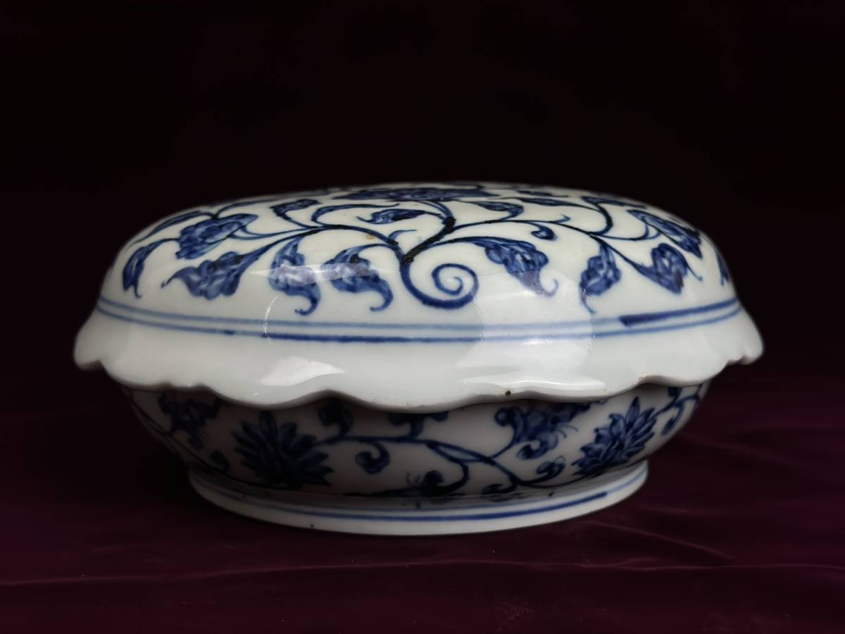 1211 中国 清代 古青花染付 双龍戯珠文 蓋つき器 1211 中国 清代 古 