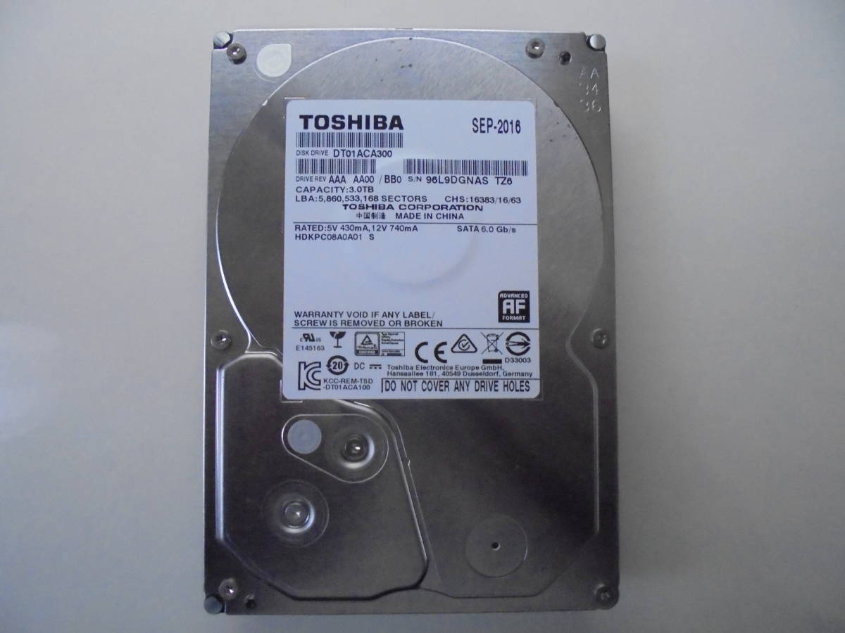TOSHIBA 3TB DT01ACA300 中古品 フォーマット済み