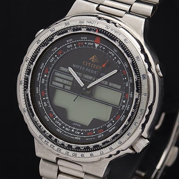 1円 シチズン QZ C080-088492 スポルテ パイロット 黒文字盤 デジアナ 