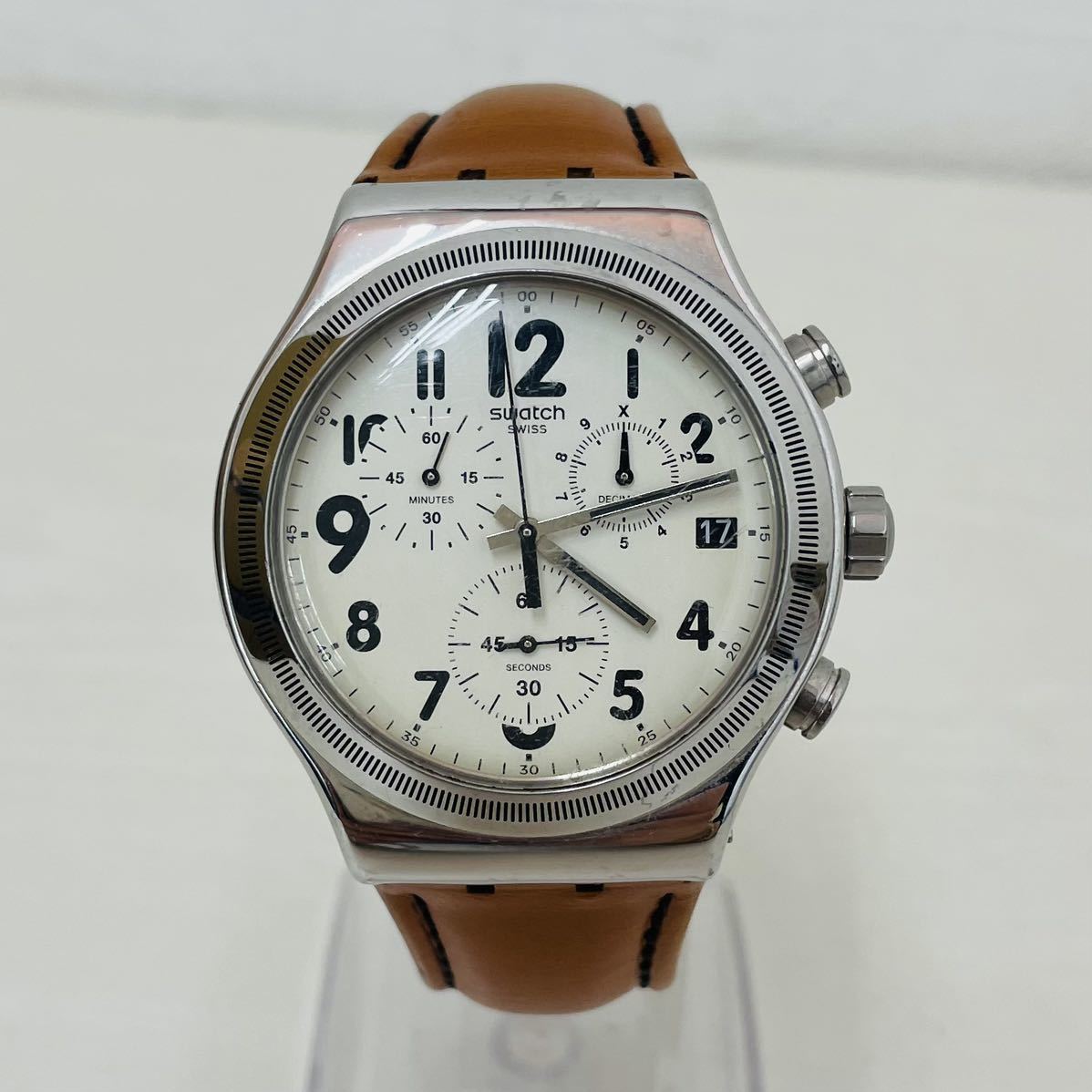 365 SWATCH スウォッチ メンズ腕時計 腕時計 時計 クロノグラフ デイト表示 3針 革ベルト ブラウン クオーツ クォーツ 日常生活防水 AT