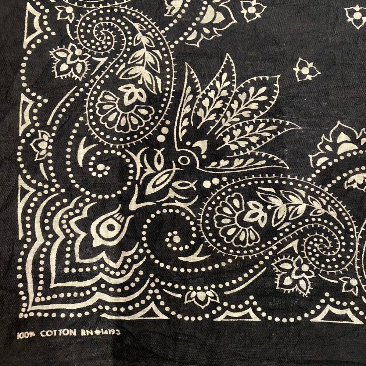 ★ビンテージ/バンダナ/70s/USA/NOS/デッドストック/花柄/ブラック/USA製/vintage/ヴィンテージ/アメリカ製
