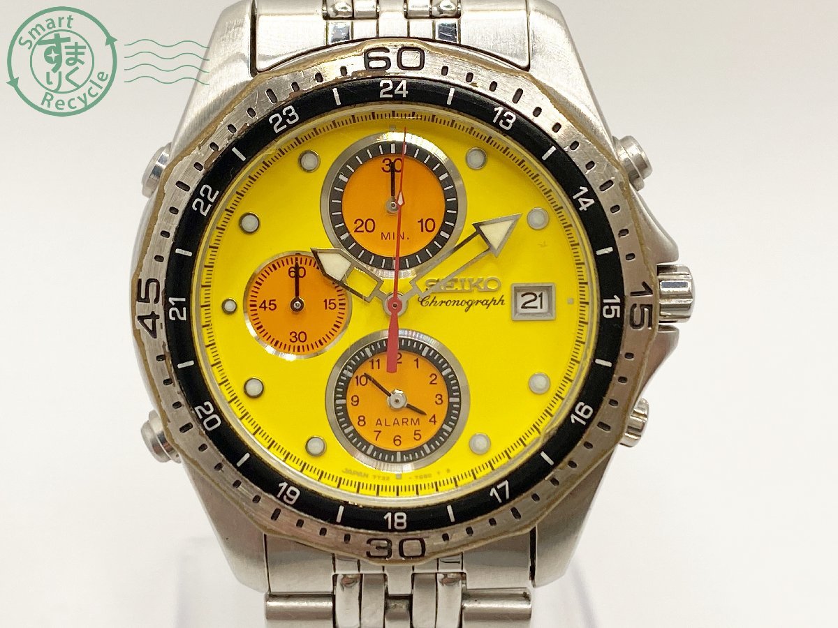 04512544　▽ SEIKO セイコー 7T32-7C70 長野オリンピックモデル メンズ 腕時計 QZ クォーツ クロノグラフ イエロー文字盤 デイト