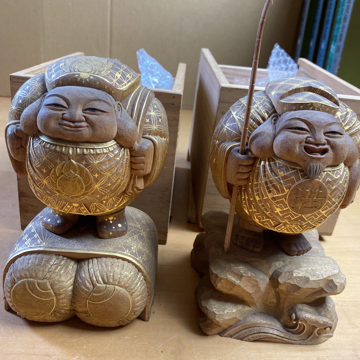 恵比寿 大黒天 置物 仏像 木彫り ｜繁樓藝雕 桧木製 開運 」（縁起物 