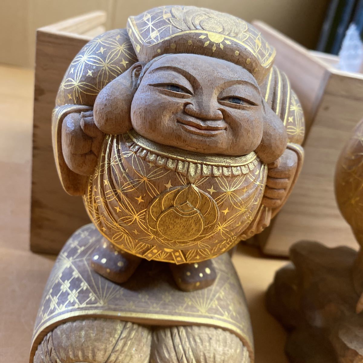 繁樓藝雕 円満 大黒天 仏師 恵比寿 木彫 置物 仏教 宗教 大黒天 恵比寿
