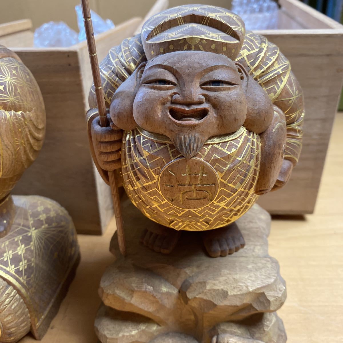 繁樓藝雕 円満 大黒天 仏師 恵比寿 木彫 置物 仏教 宗教 大黒天 恵比寿