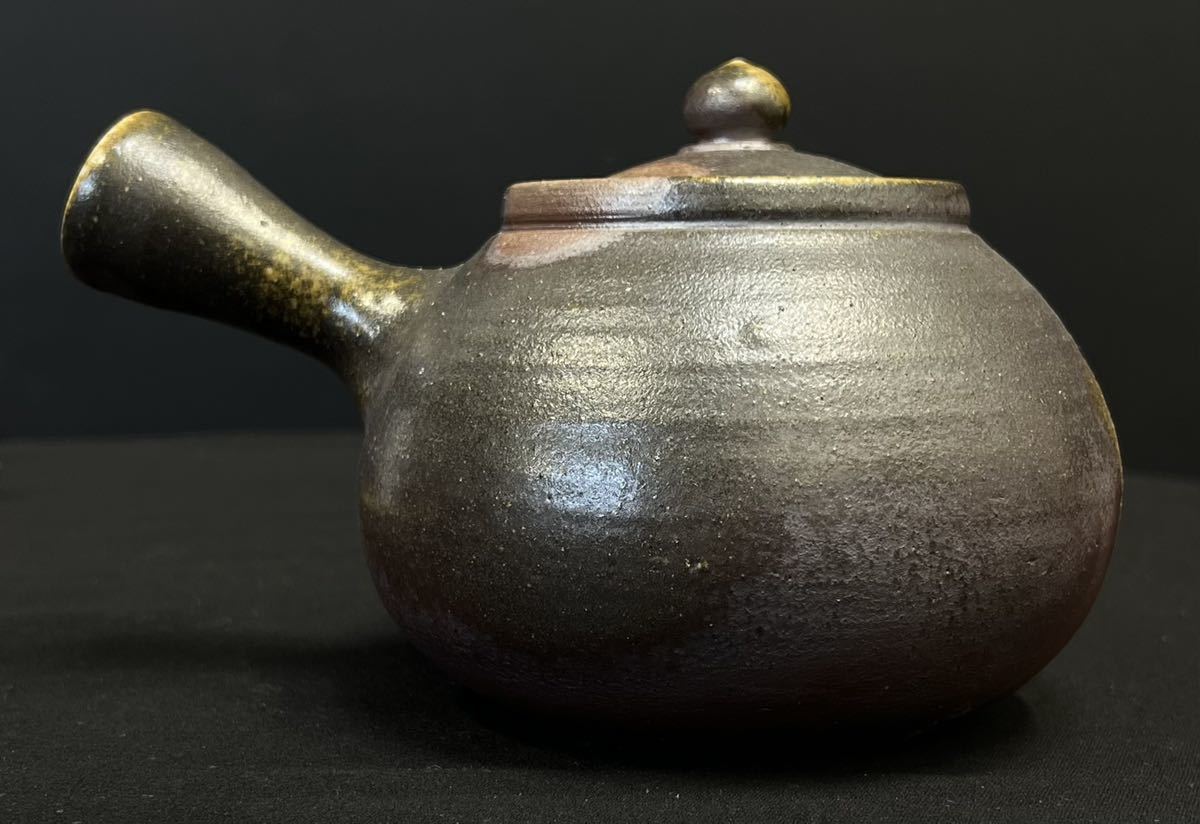 最上作品☆竹内靖之【師：山本陶秀】備前(窯変）急須 新品