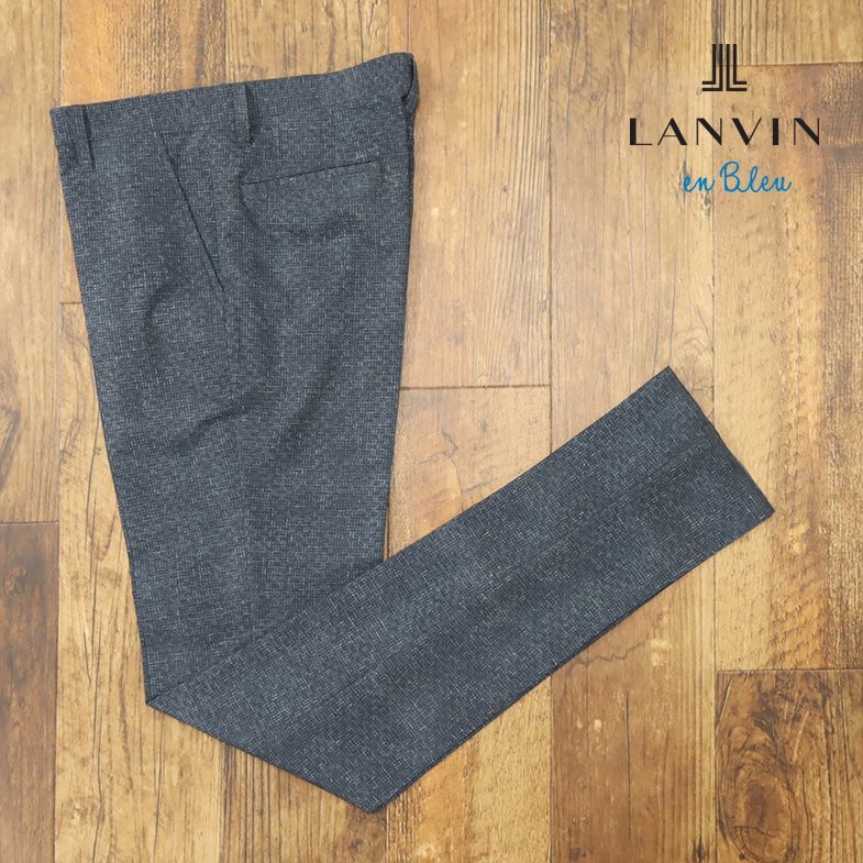 春夏/LANVIN en Bleu/46サイズ/スラックス パンツ 軽量 通気性◎ ポリ 幾何学 ロゴ プリント 日本製 美脚 新品/紺/ネイビー/gf163/