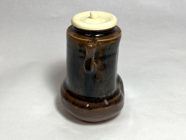 【S891】美品 古瀬戸耳付茶入 共箱 茶道具 在銘/落款 作家物 木箱付 b