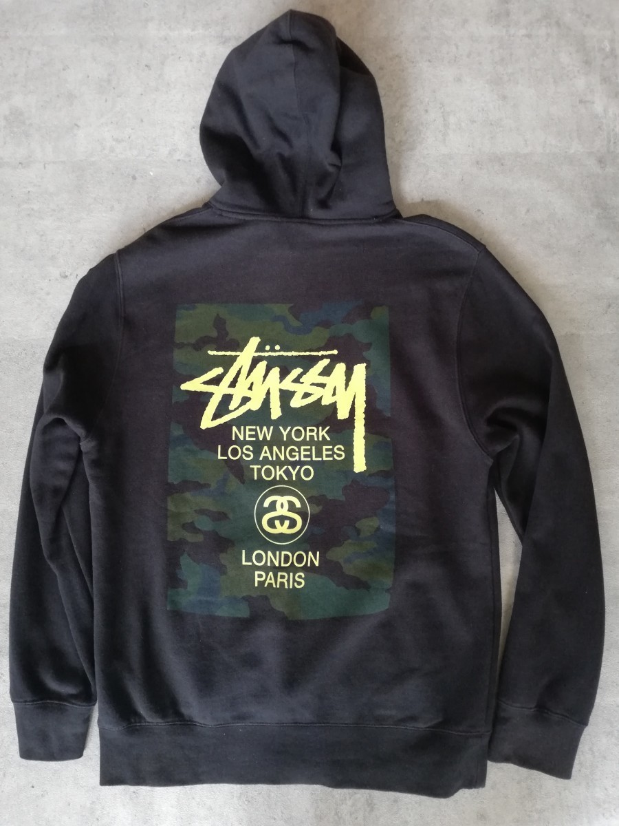 OLD STUSSY ワールドツアー スウェット パーカー 黒 ブラック