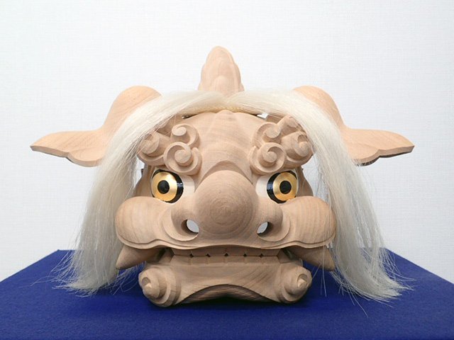 井波彫刻 獅子頭 彫刻師 日展作家 青山三郎 ケース 共布付 獅子頭：幅