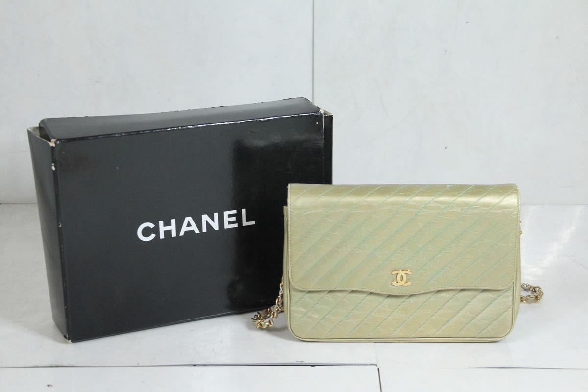31.希少 Chanel シャネル Chevron Quilted ゴールドレザー シャインフラップバック ヴィンテージ マトラッセ