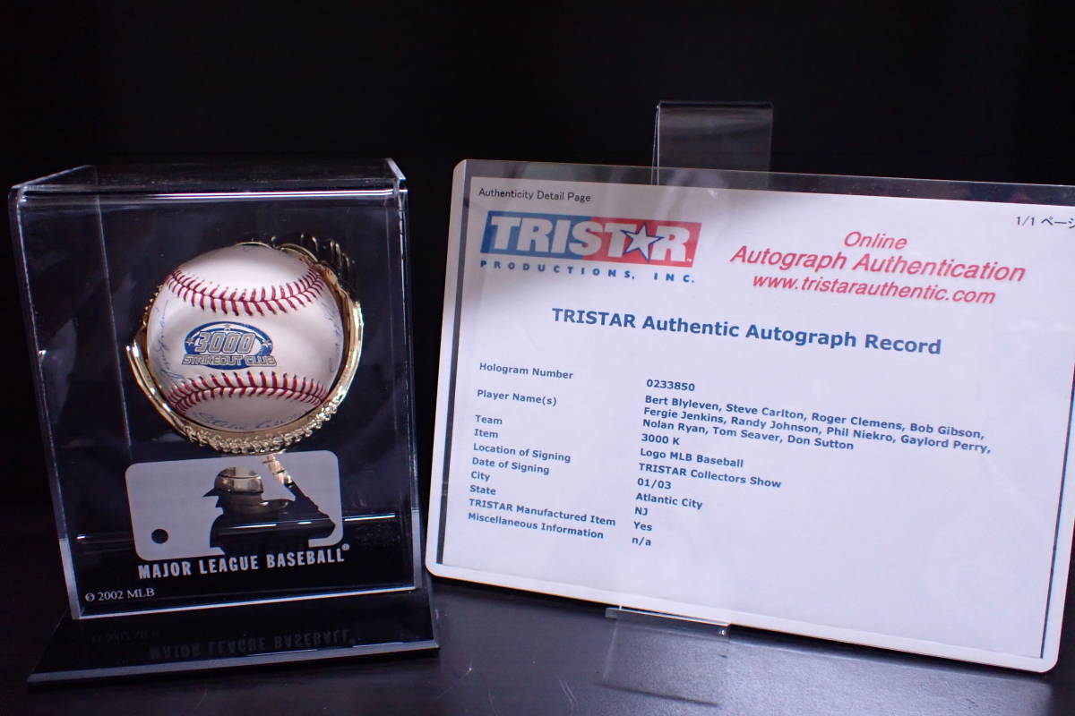 1円スタート 直筆サインボール TRI-STAR 3000K SHOW STRIKEOUT CLUB 保証書付き ホログラムシール付き 展示ケース入り Z04089
