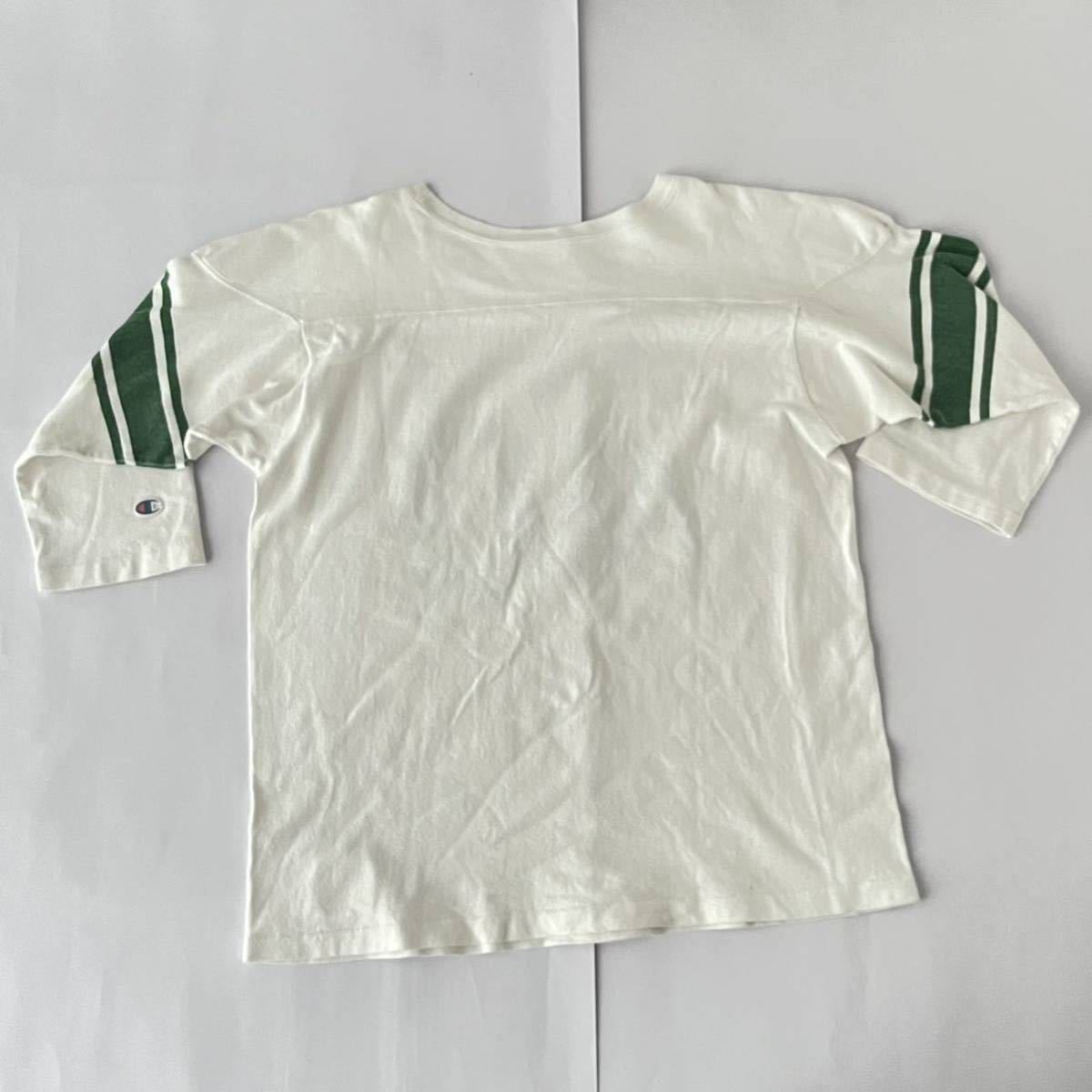 CHAMPION ランタグ 染み込みプリント フットボールTシャツ 白 緑 L 40 