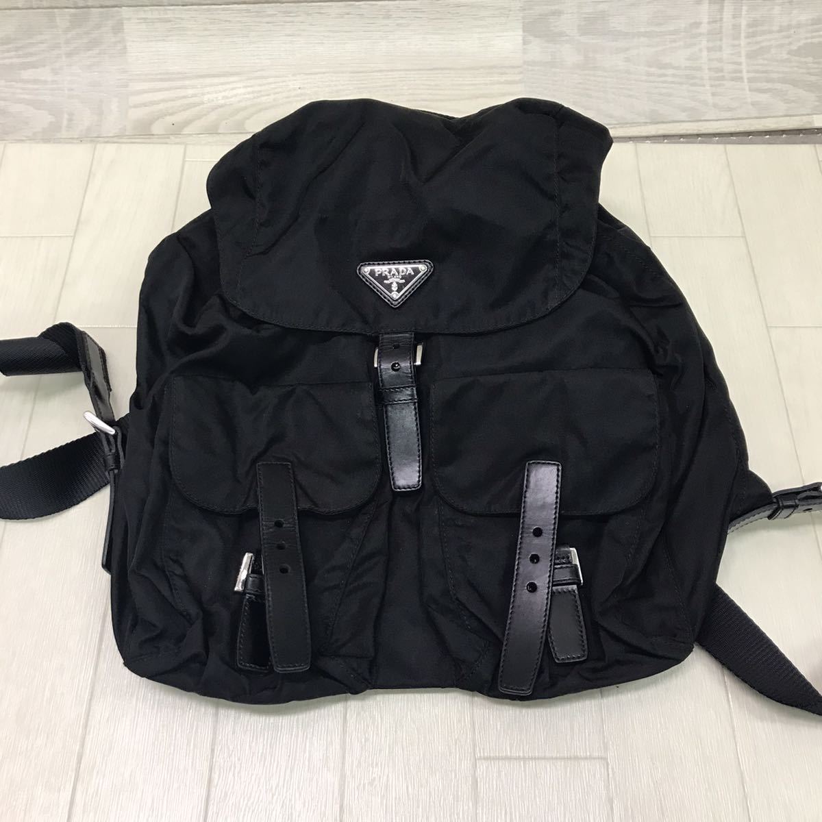 保管品 PRADA プラダ ナイロン レザー 大きめ 巾着 リュック ヴィンテージ 鞄 バックパック 軽量