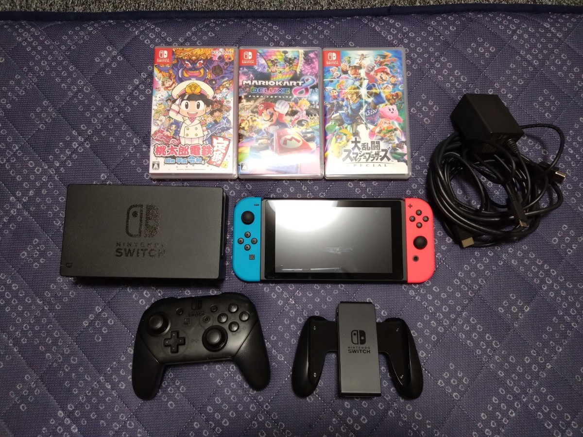 【中古】Nintendo Switch　PROコントローラ　キャリングケース　ソフト3本付き（箱付き）
