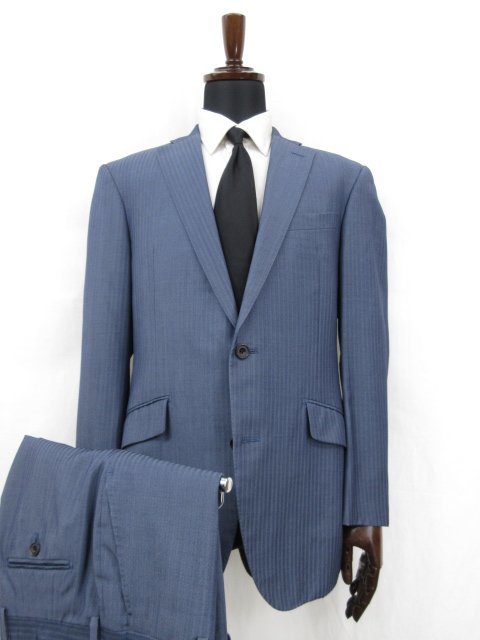 美品 【リチャードジェームス RICHARD JAMES】 DRAGO生地 2ボタン スーツ (メンズ) size40S/92 ネイビー系 ストライプ織柄 ◎27RMS4649